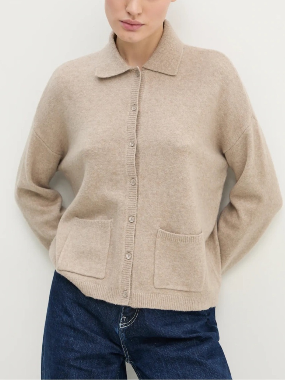 Abercrombie & Fitch Beige Wool Blend Button-Front Collared Cardigan